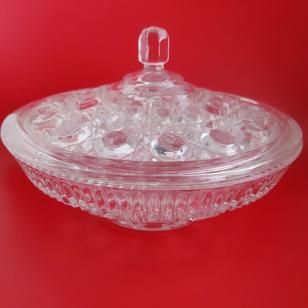 Vintage Cut Glass Crystal Covered Candy Dish
